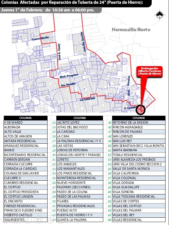 Se afectará el servicio de agua potable en 66 colonias al Nororiente de la ciudad