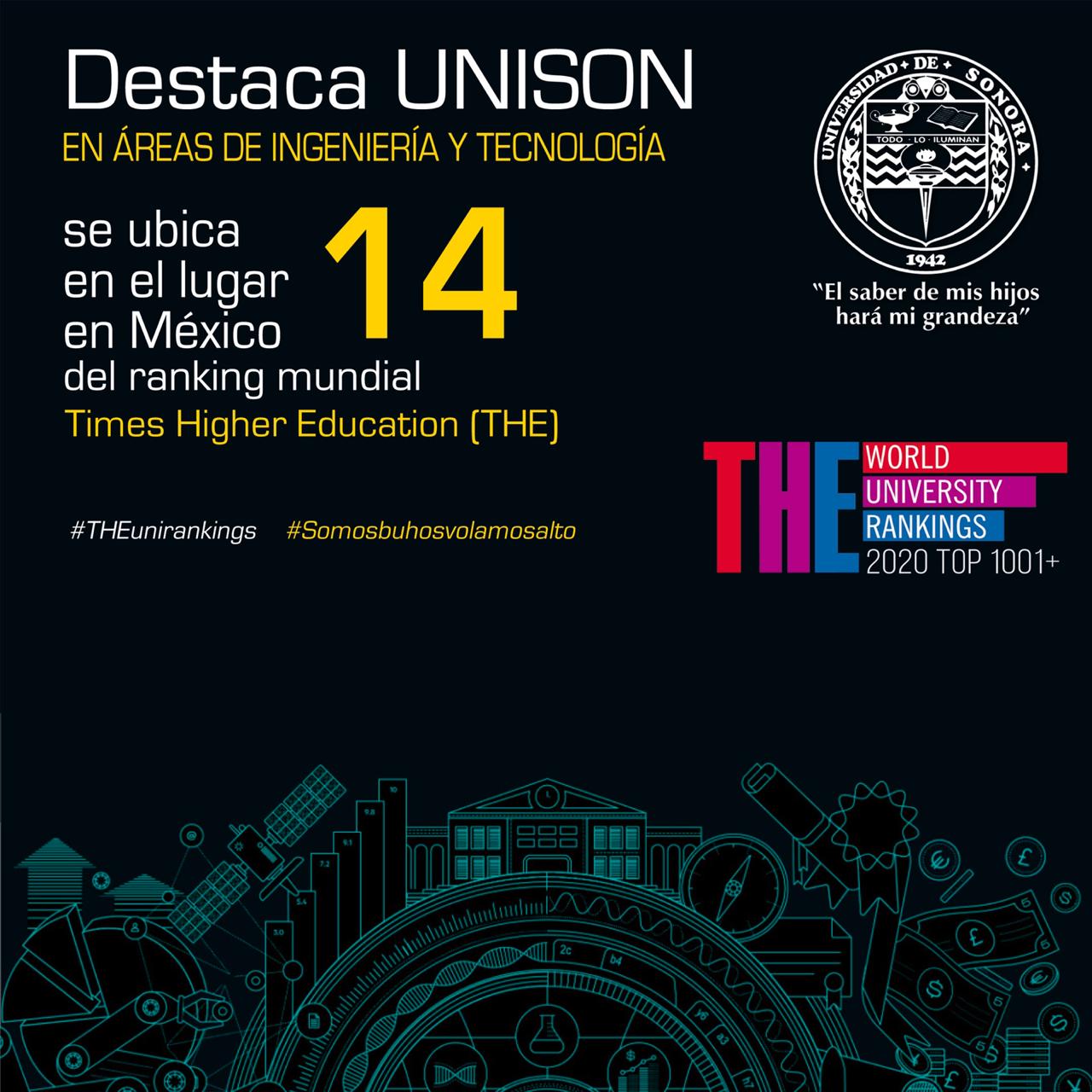 Destaca Unison entre las mejores instituciones de México en el área de Ingeniería y Tecnología Destaca Unison entre las mejores instituciones de México en el área de Ingeniería y Tecnología