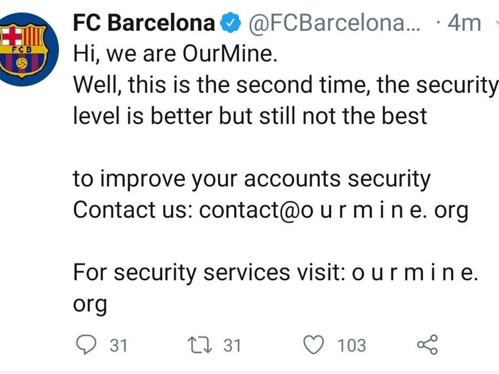 Le hackean sus cuentas de Twitter al Barcelona