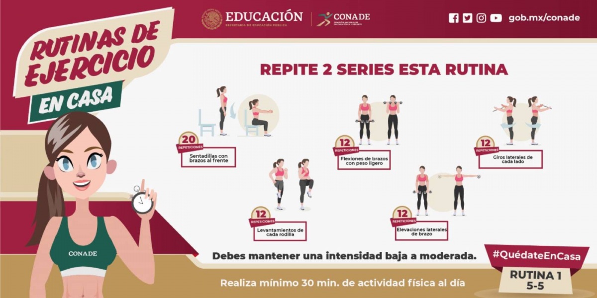 Conade proporciona rutinas para hacer ejercicio en casa