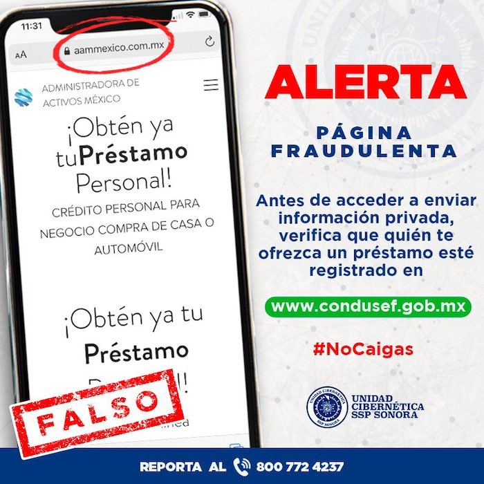 Advierte Unidad Cibernética sobre páginas fraudulentas que ofrecen créditos Advierte Unidad Cibernética sobre páginas fraudulentas que ofrecen créditos