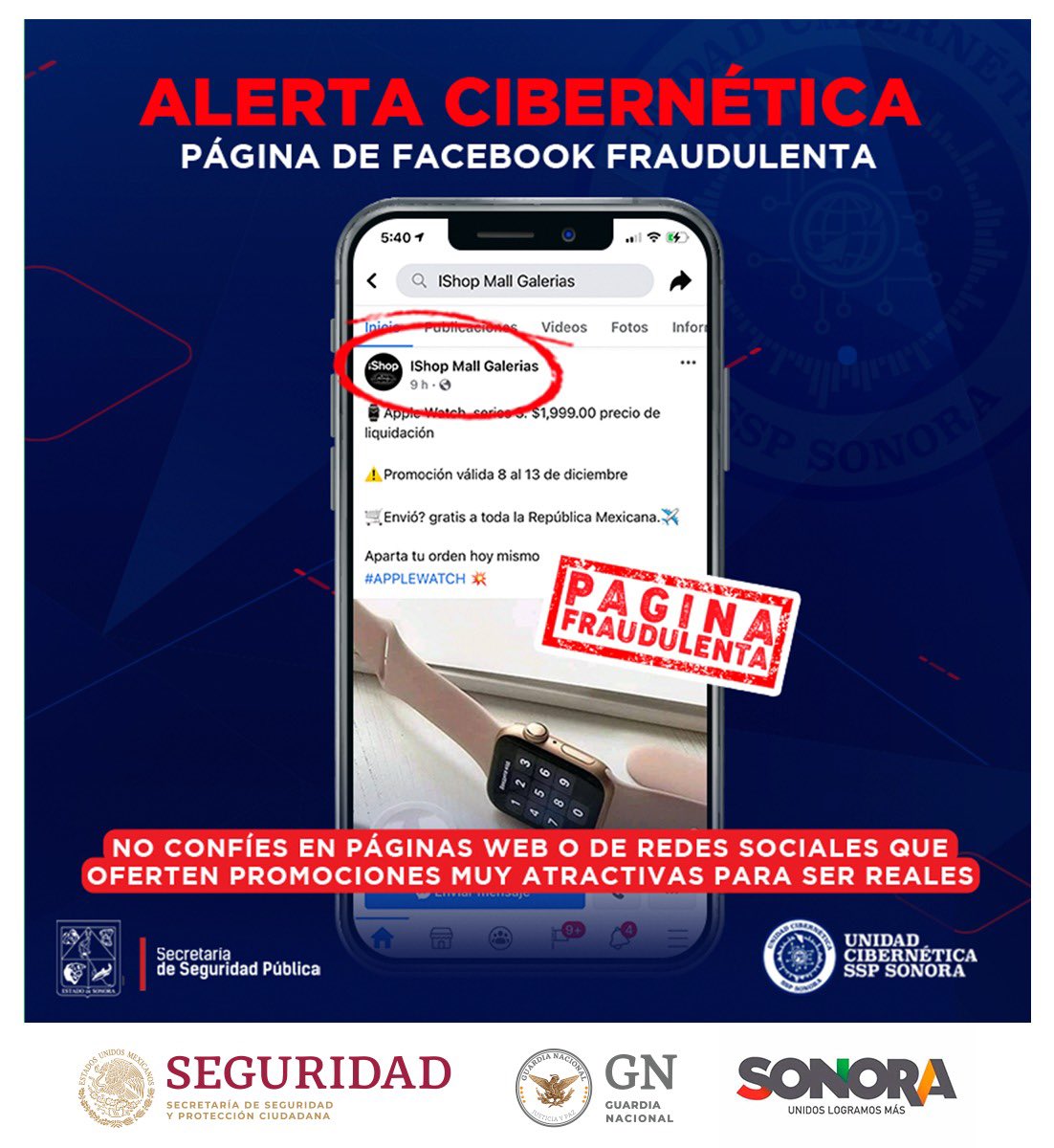 Advierte Unidad Cibernética de SSP Sonora por páginas fraudulentas de Facebook