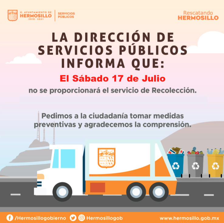 No habrá servicio de recolección de basura el próximo sábado