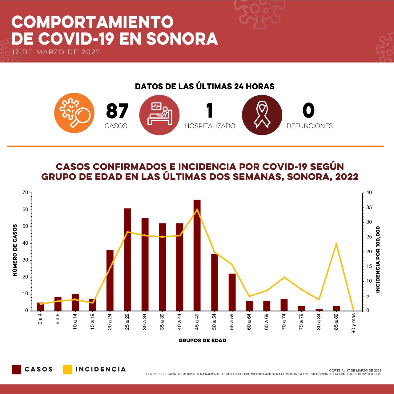 Confirma Secretaría de Salud 87 casos y cero defunciones por Covid-19