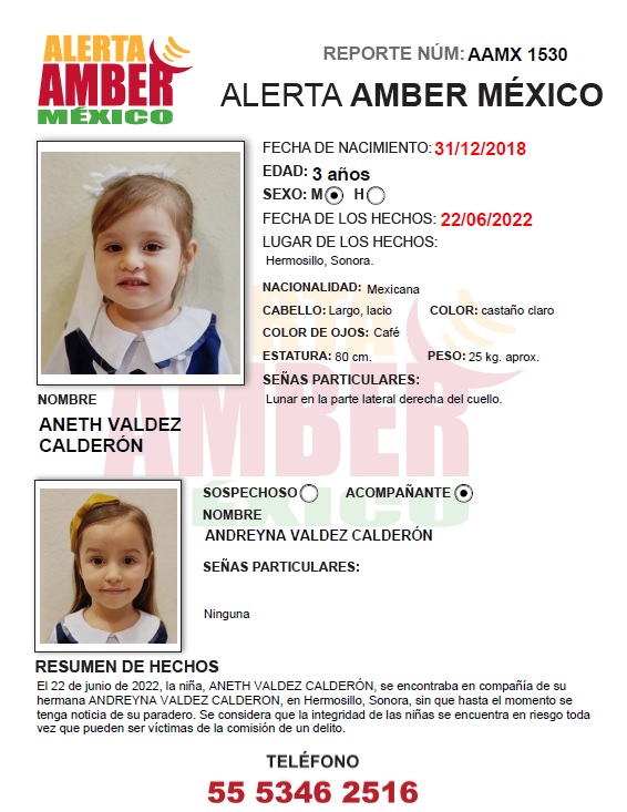 Se activa Alerta Amber generada en Hermosillo