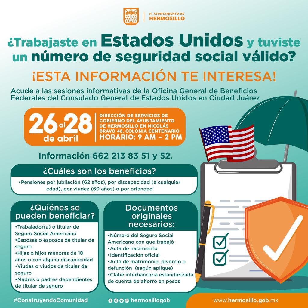 Pueden tramitar pensión de seguro social americano en el Ayuntamiento de Hermosillo