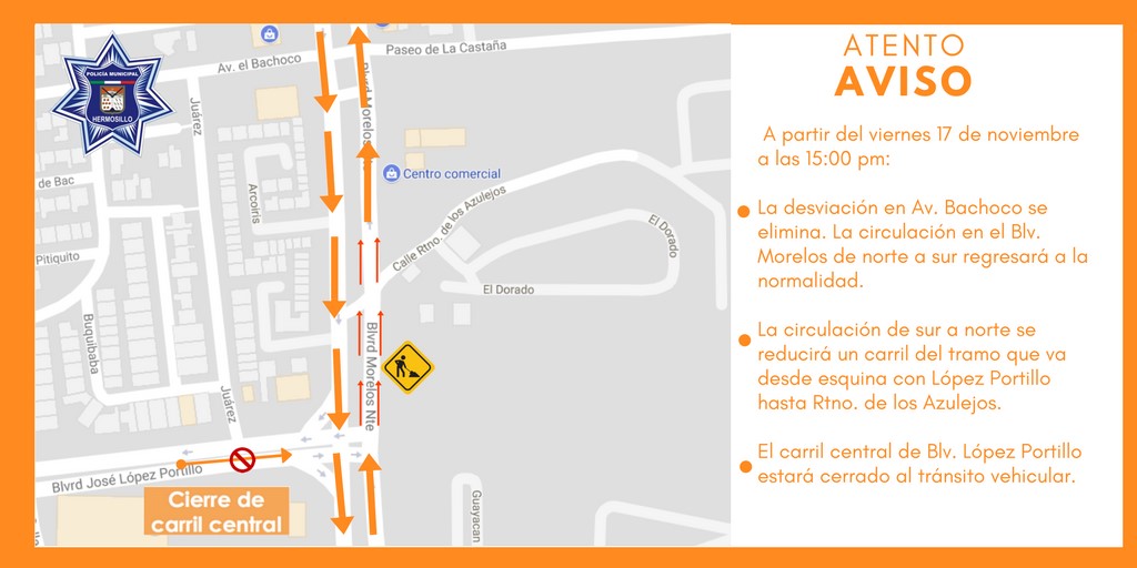 Dejarán abiertos dos carriles de circulación en el bulevar Morelos Dejarán abiertos dos carriles de circulación en el bulevar Morelos