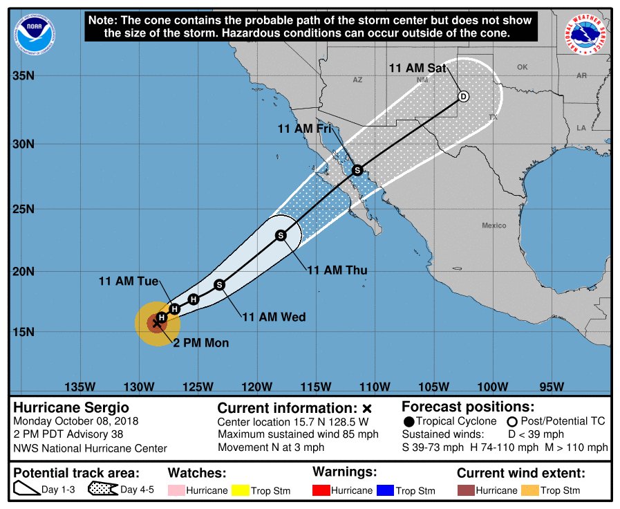 Cambia a Azul y Amarilla alertas por Tormenta Tropical «Sergio» en Sonora