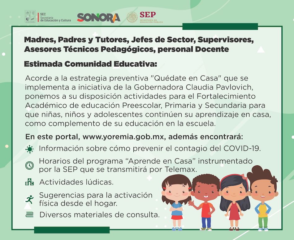 Pone SEC a disposición de familias sonorenses actividades académicas en línea