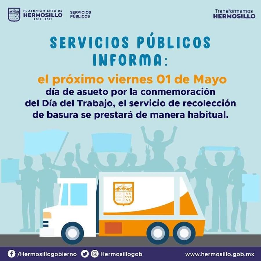 Habrá servicio de recolección de residuos el primero de mayo