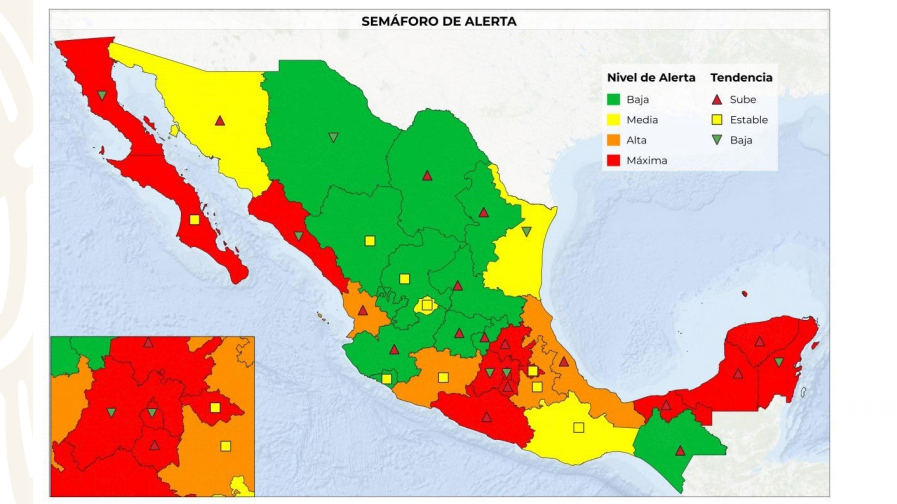 Este es el mapa del semáforo para la reapertura económica por entidad
