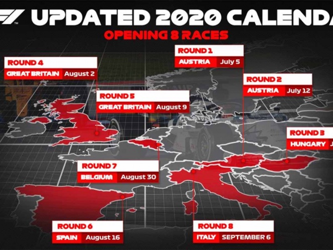 F1 presenta calendario con ocho carreras; iniciará el 5 de julio F1 presenta calendario con ocho carreras; iniciará el 5 de julio