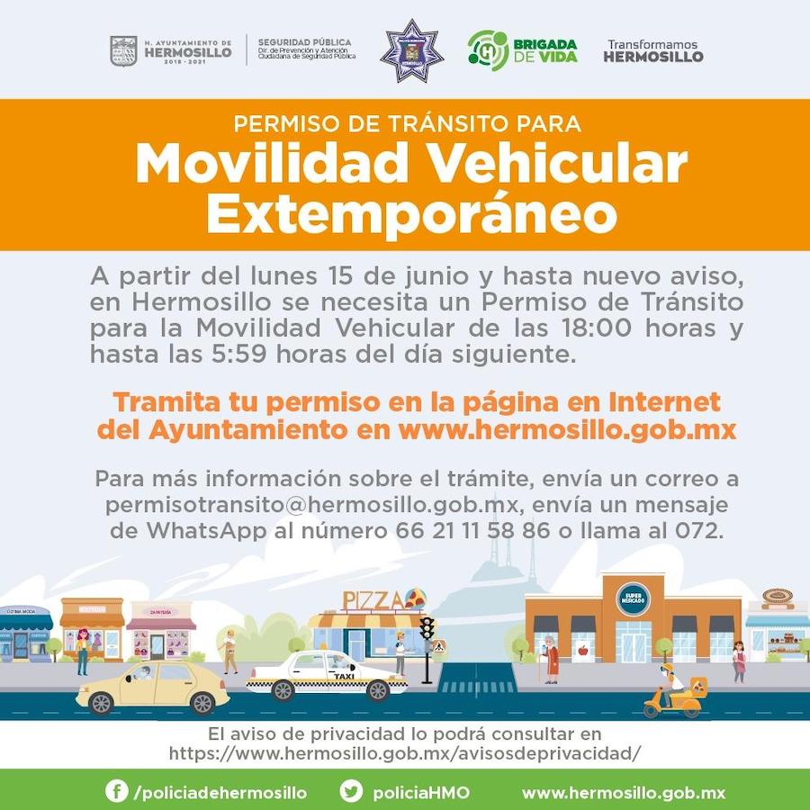 Habilitan plataforma digital para solicitar permiso de tránsito a partir de las 18:00 horas en Hermosillo Habilitan plataforma digital para solicitar permiso de tránsito a partir de las 18:00 horas en Hermosillo