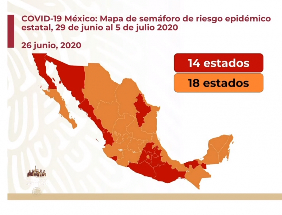 Semáforo de COVID-19 en México: 14 estados en rojo y 18 en naranja para semana del 29 junio-6 de julio Semáforo de COVID-19 en México: 14 estados en rojo y 18 en naranja para semana del 29 junio-6 de julio