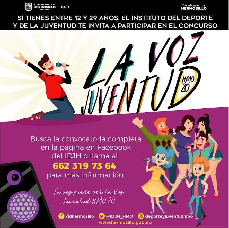 Lanza IDJH concurso de canto “La Voz Juventud HMO 20”