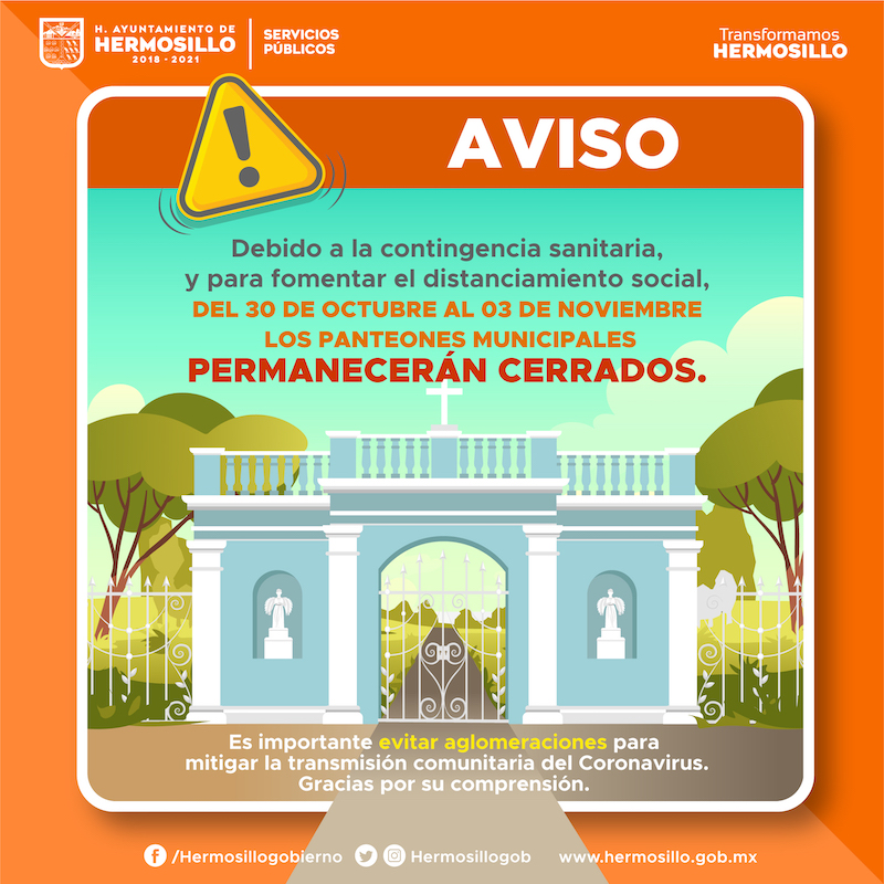 Estarán cerrados panteones este Día de Muertos