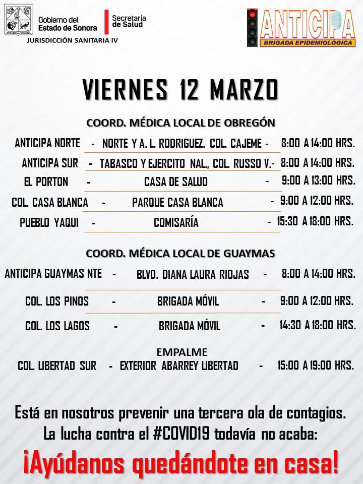 Continúan Jornadas Anticipa detectoras de COVID-19 en Hermosillo, Ciudad Obregón, Guaymas y Empalme