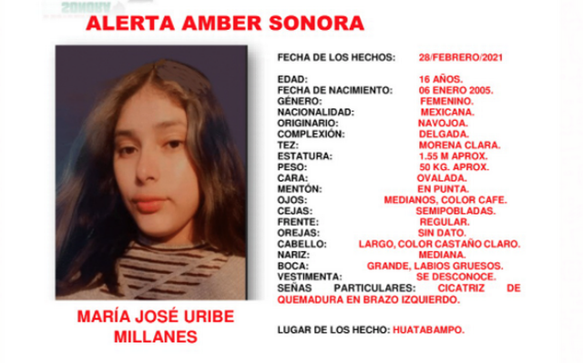 Activan Alerta Amber para encontrar a María José Uribe
