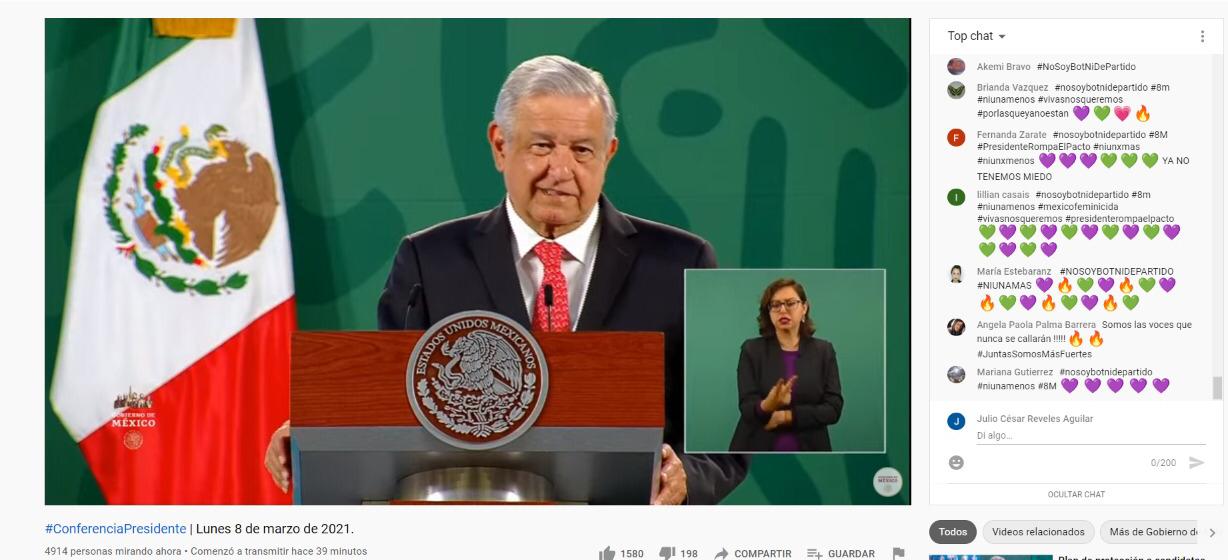 #NoSoyUnBotNiDePartido: Mujeres protestan virtualmente en conferencia de AMLO #NoSoyUnBotNiDePartido: Mujeres protestan virtualmente en conferencia de AMLO