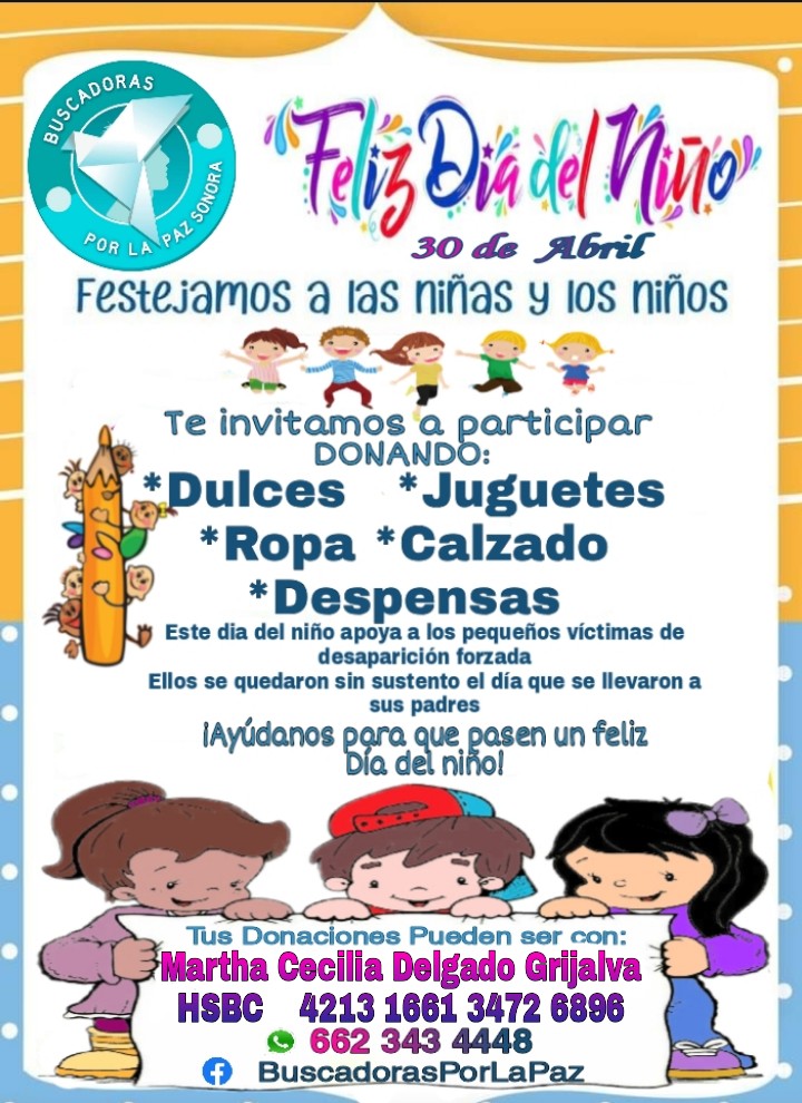 Grupo de Buscadoras por la Paz, realizarán festival por Día del Niño Grupo de Buscadoras por la Paz, realizarán festival por Día del Niño