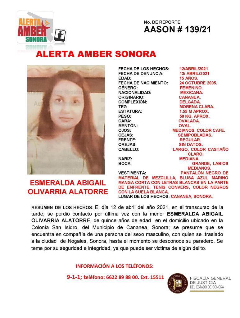 Se activa Alerta Amber Sonora Se activa Alerta Amber Sonora