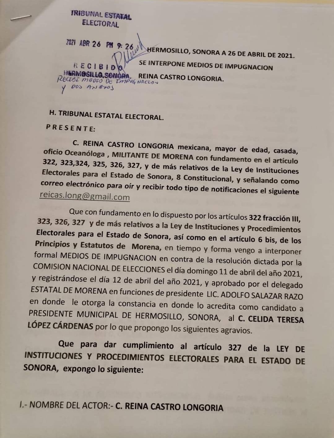 Militante de Morena impugna candidatura de Célida López