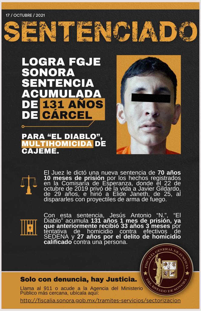 Logran sentencia acumulada para multihomicida de Cajeme Logran sentencia acumulada para multihomicida de Cajeme