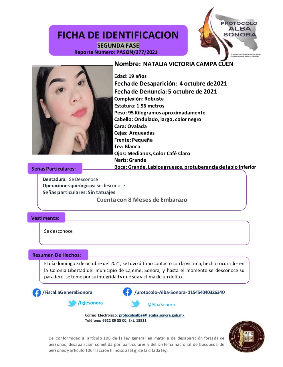 Se activa Alerta de Protocolo Alba Sonora