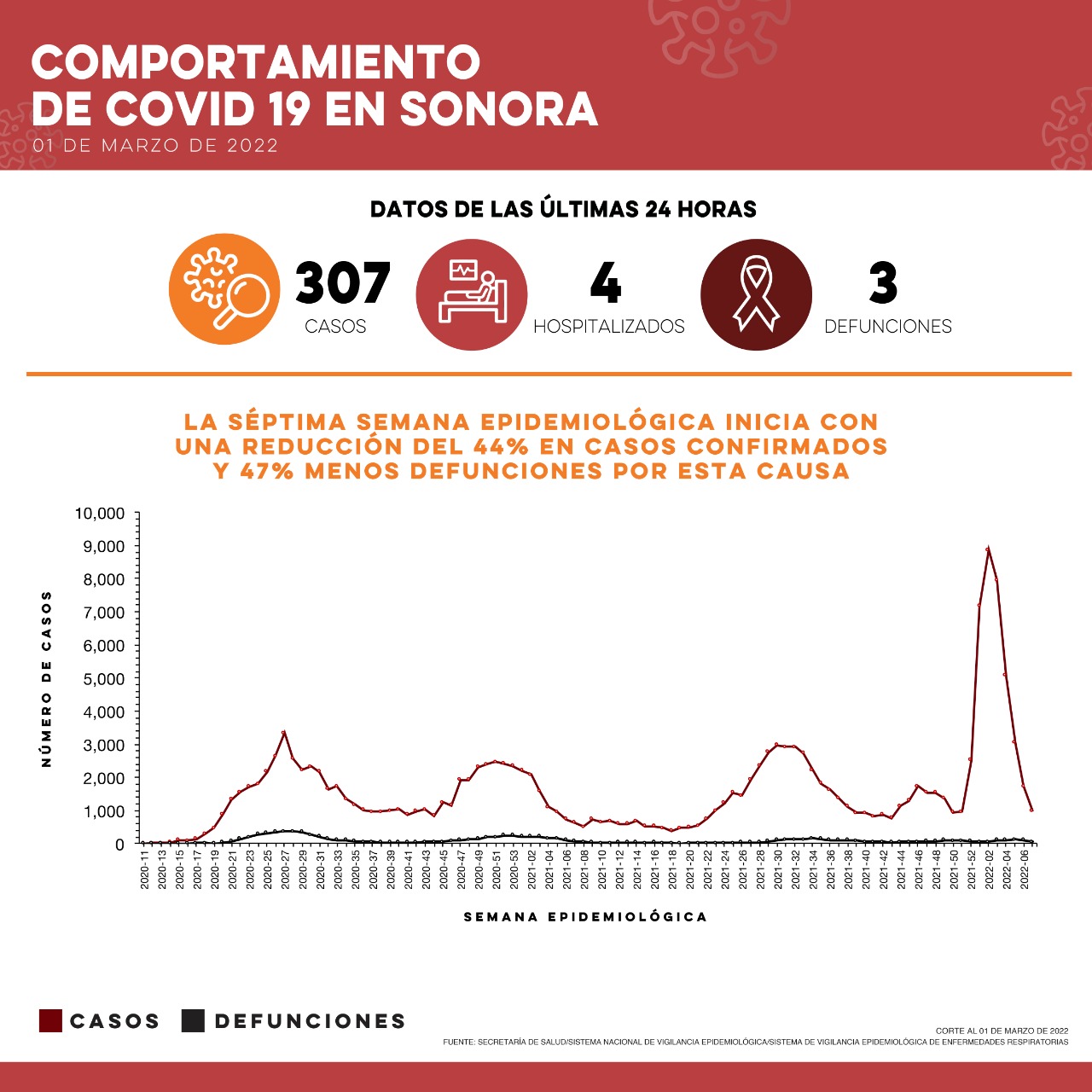 Confirma Secretaría de Salud 307 casos y tres defunciones por Covid-19