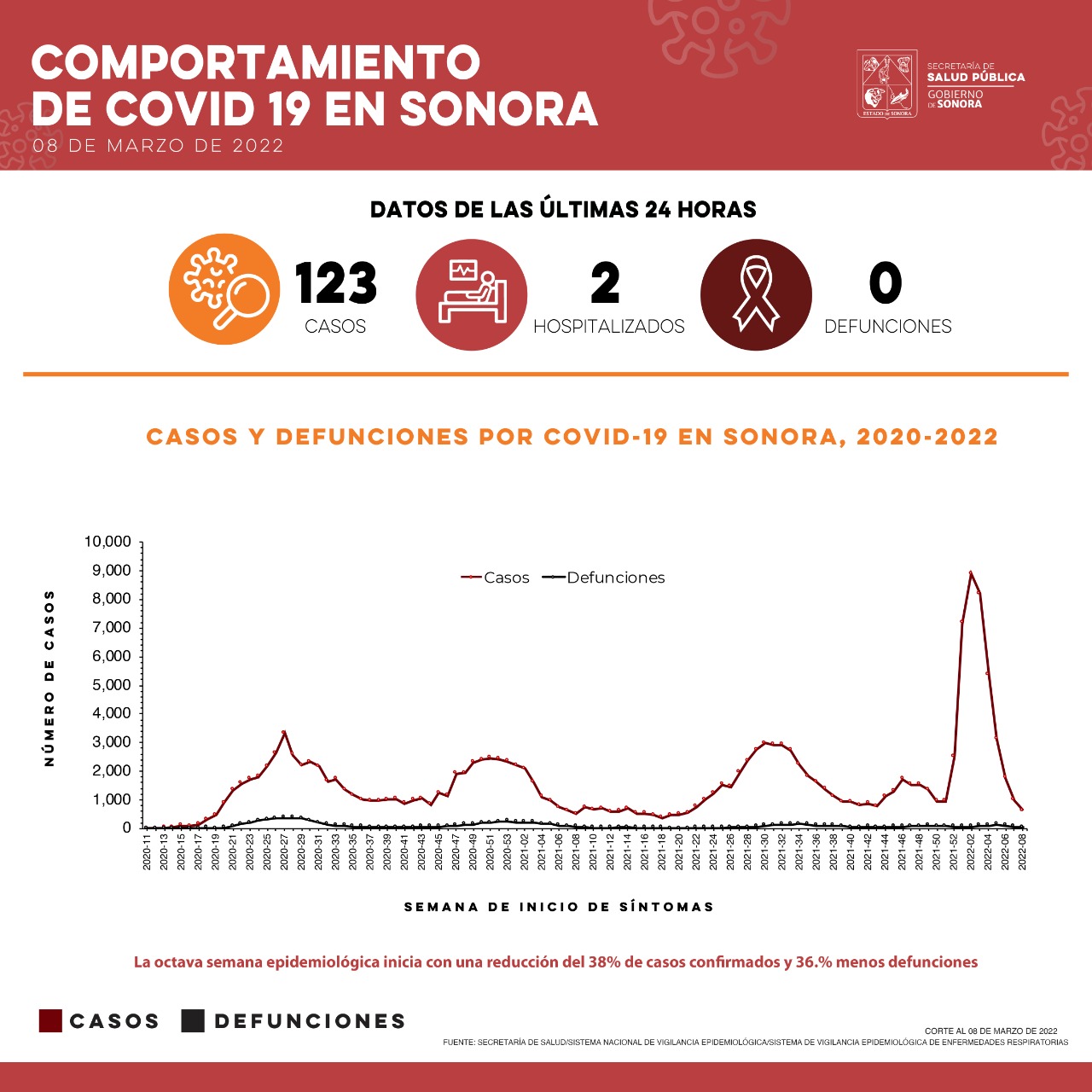Reporta Secretaría de Salud 123 casos y ninguna defunción por Covid-19