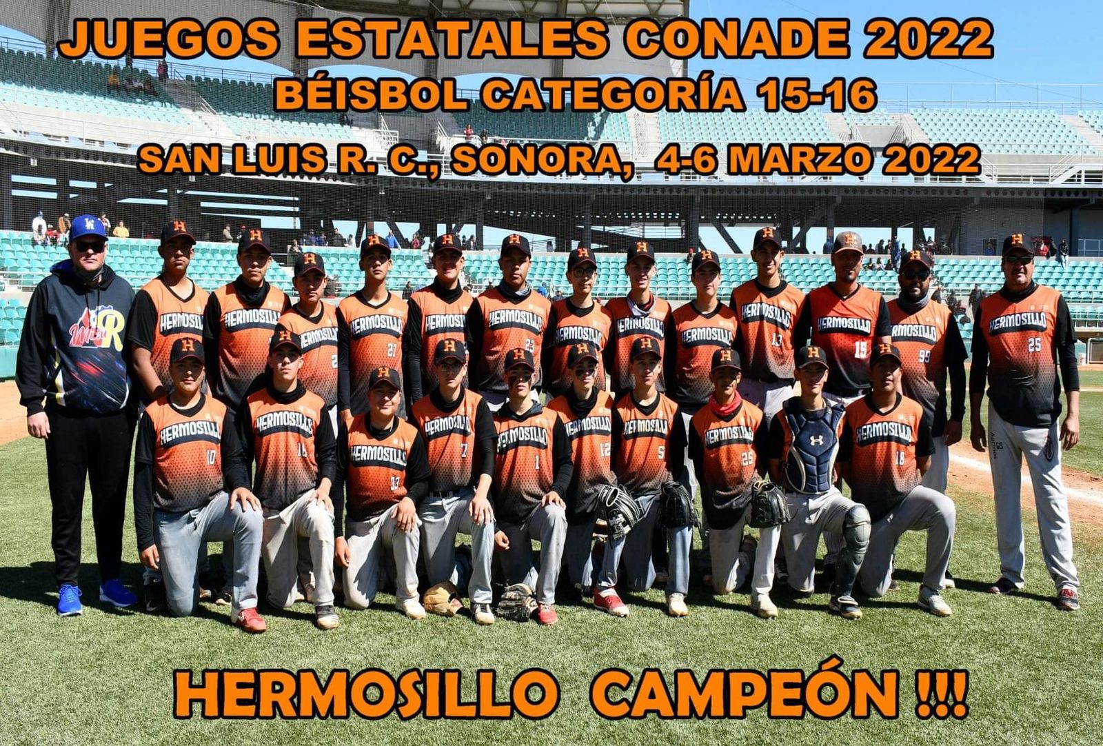Hermosillo es el campeón de los juegos estatales Conade 2022 en béisbol categoría 15-16 años