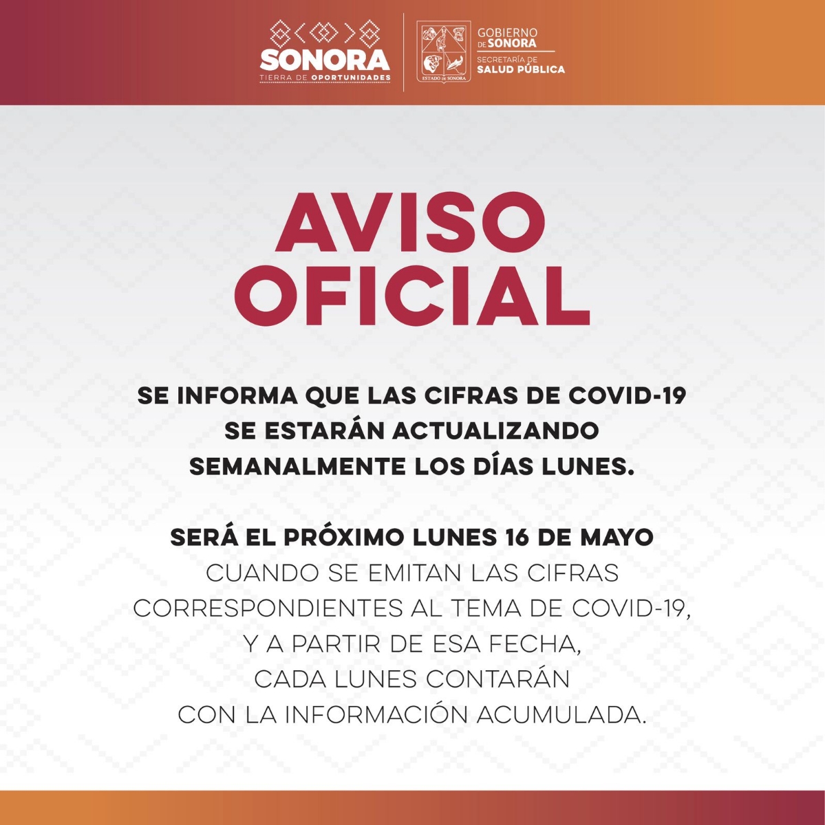 Atento aviso de la Secretaría de Salud Sonora