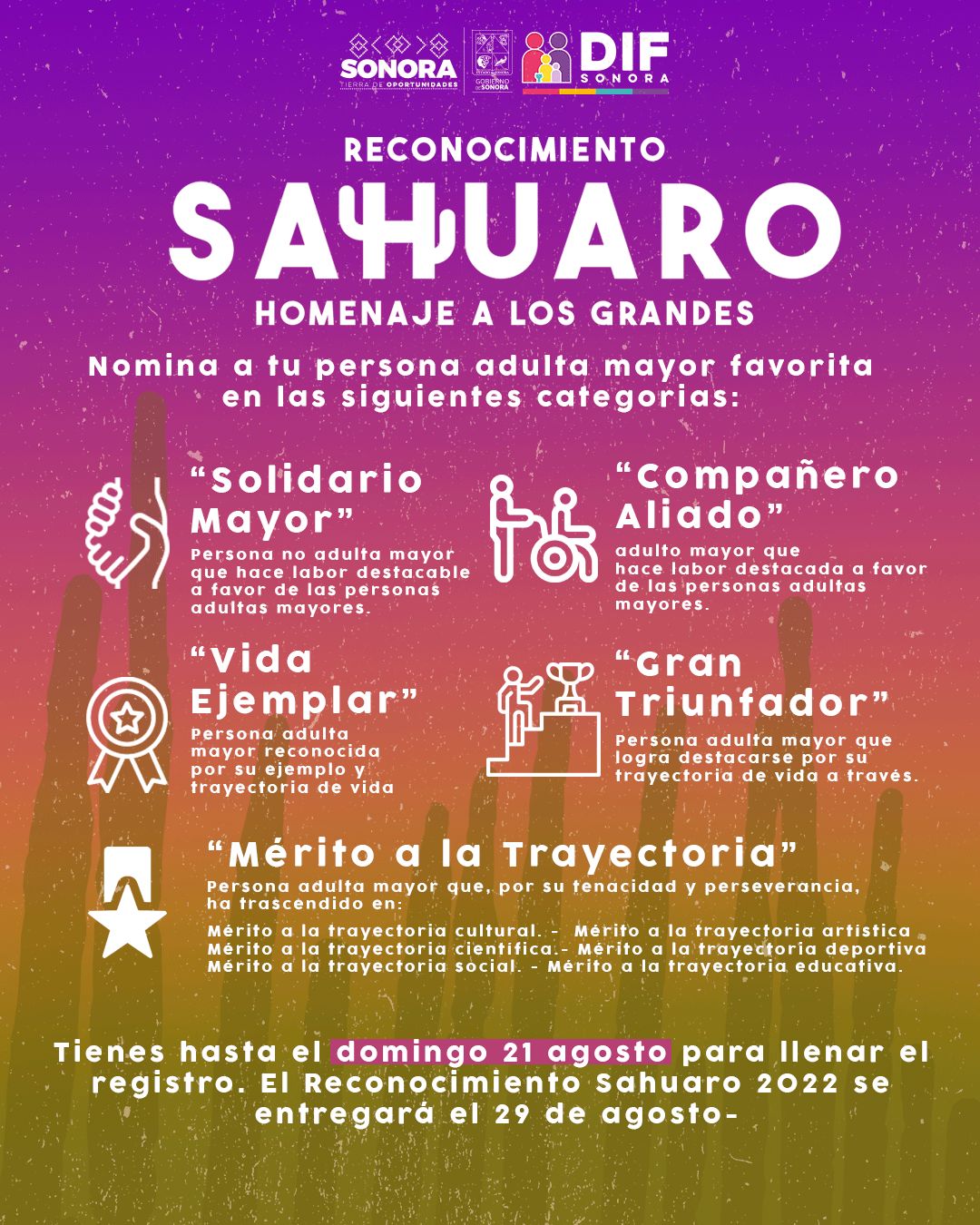 Entregará DIF Sonora Reconocimiento Sahuaro 2022 a personas adultas mayores destacadas