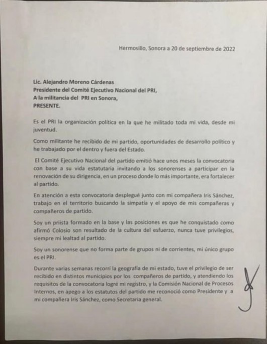 PRI en Sonora requiere de su militancia unida no en disputa: Onésimo Aguilera Burrola
