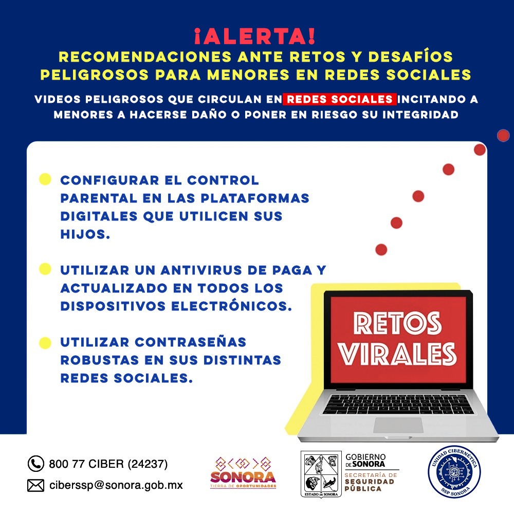 Alerta Unidad Cibernética de Sonora por retos virales peligrosos