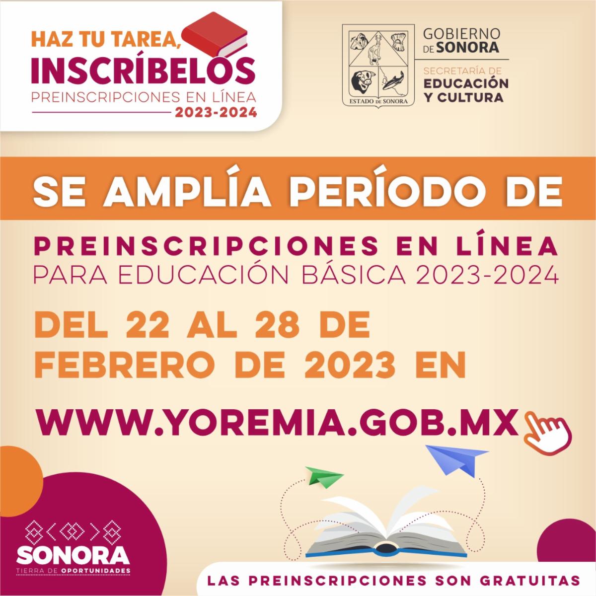 Amplía Gobierno de Sonora período de Preinscripciones en Línea para educación básica