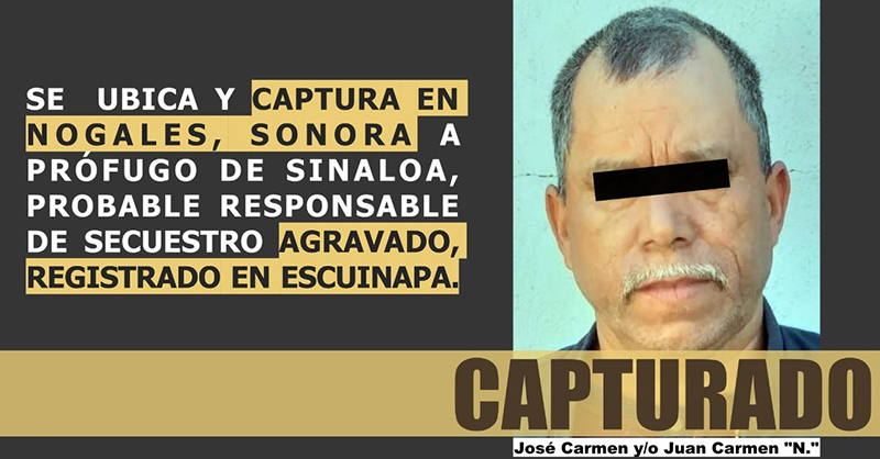 Elementos de la Fiscalía de Sonora capturan a probable responsable de secuestro agravado registrado en Escuinapa
