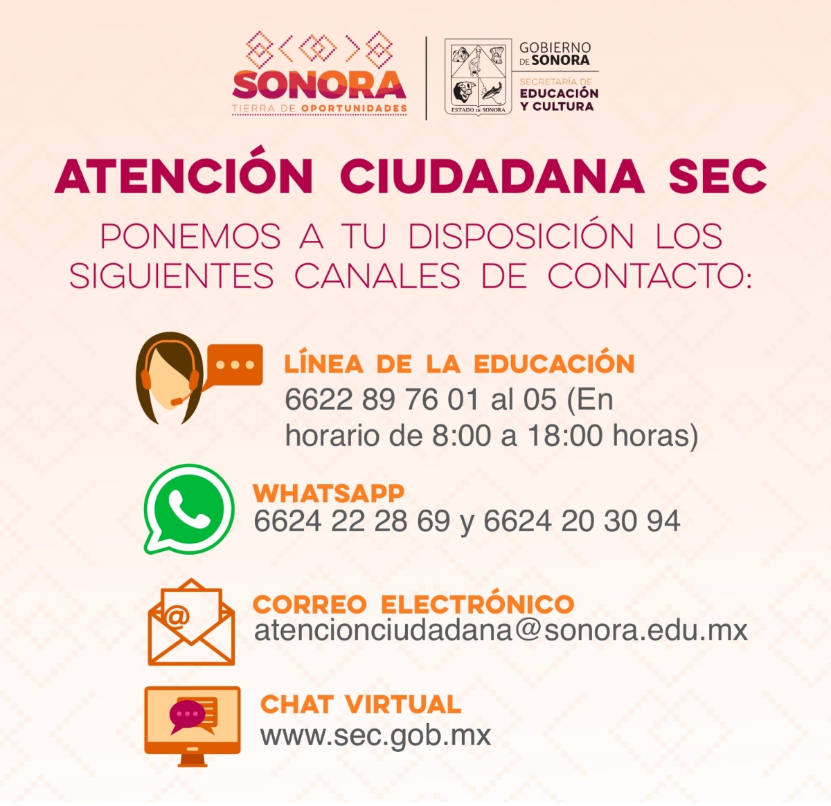 Refuerza SEC Sonora atención ciudadana durante el regreso a clases