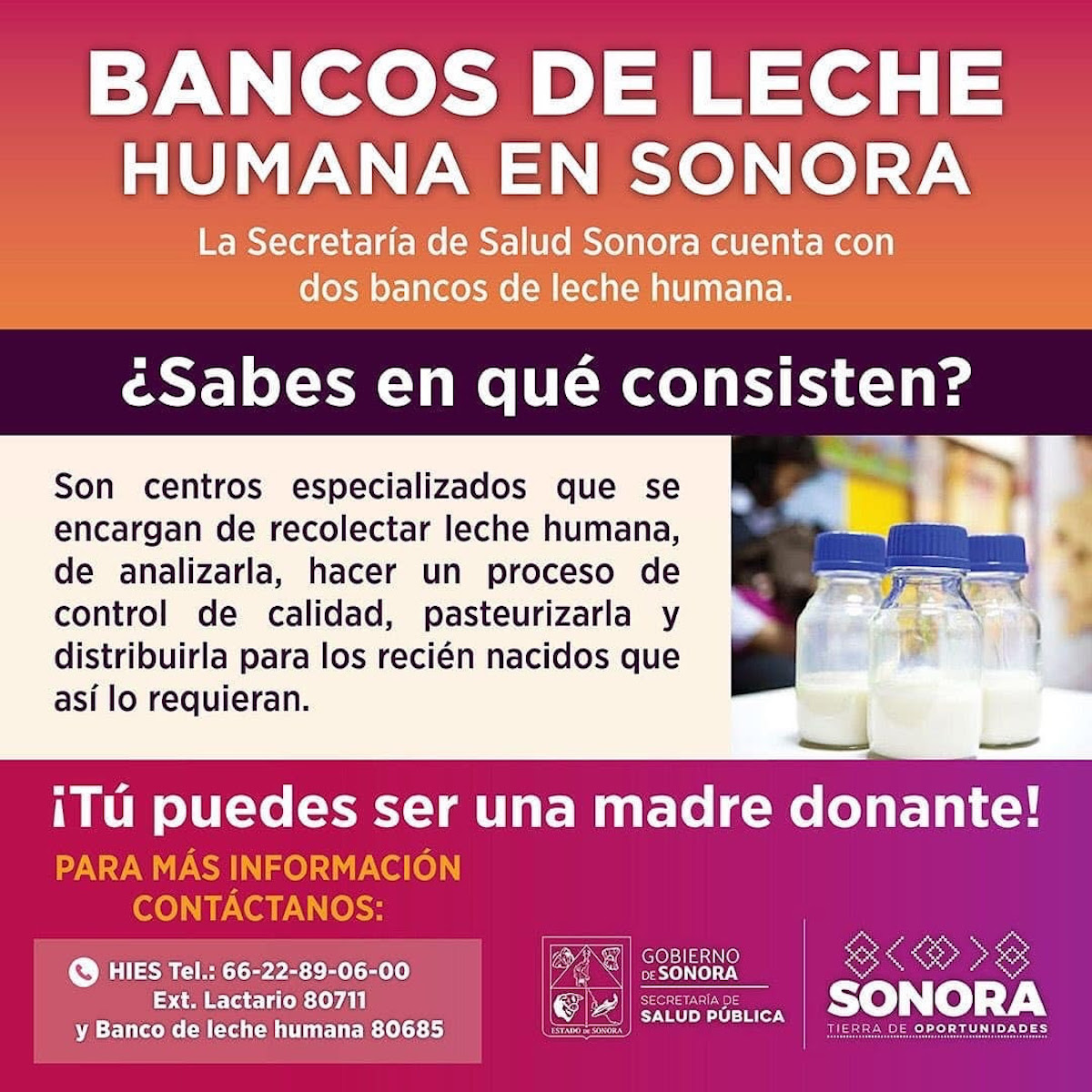 Invita Salud Sonora a mujeres lactantes a donar leche materna en el Hospital Infantil Invita Salud Sonora a mujeres lactantes a donar leche materna en el Hospital Infantil
