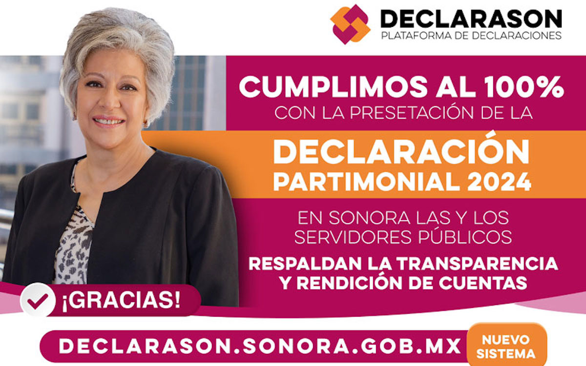 Cumple Sonora con 100% de declaraciones patrimoniales