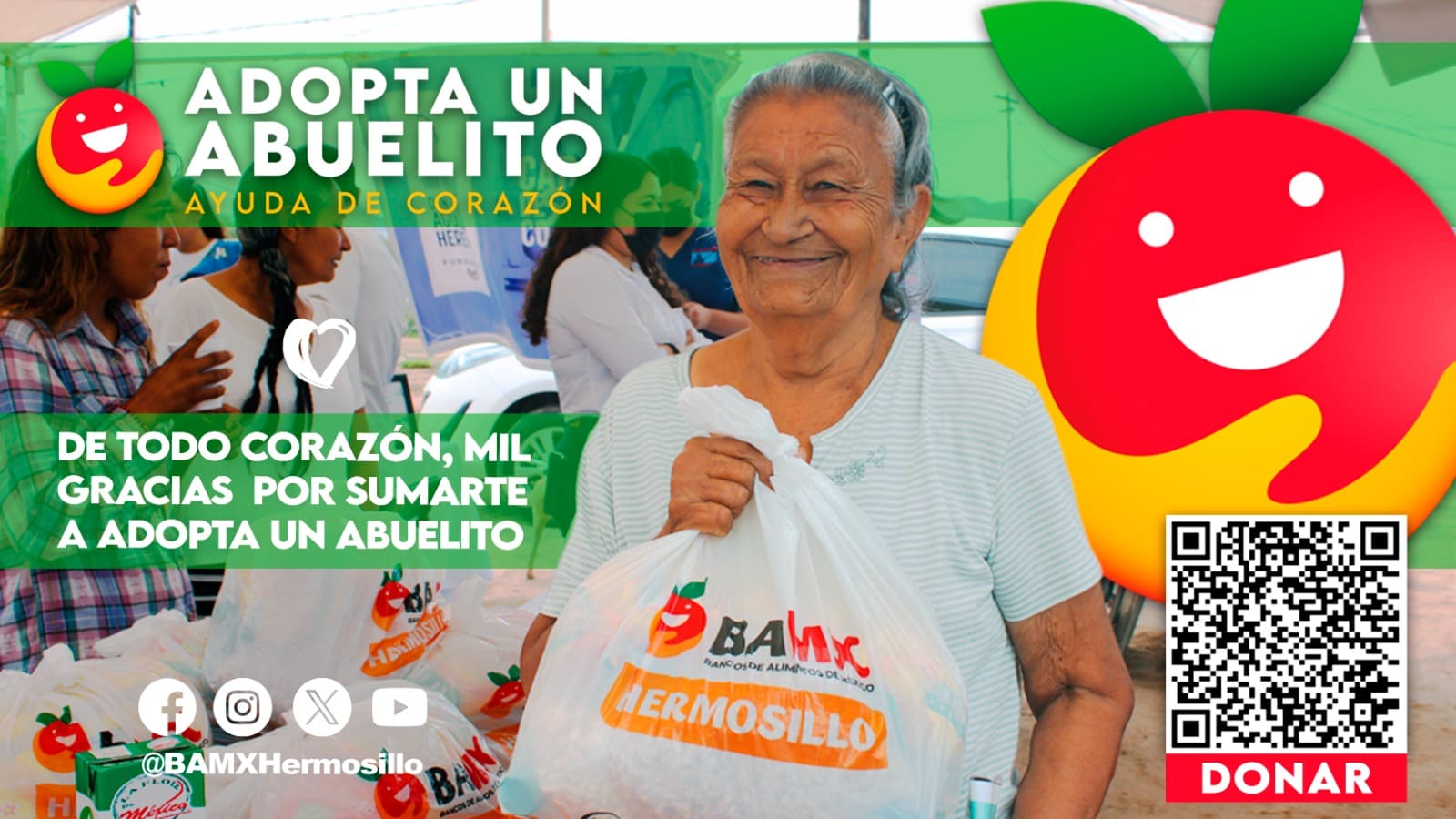 Invita Banco de Alimentos de Hermosillo a sumarse a la campaña “Adopta un Abuelito”
