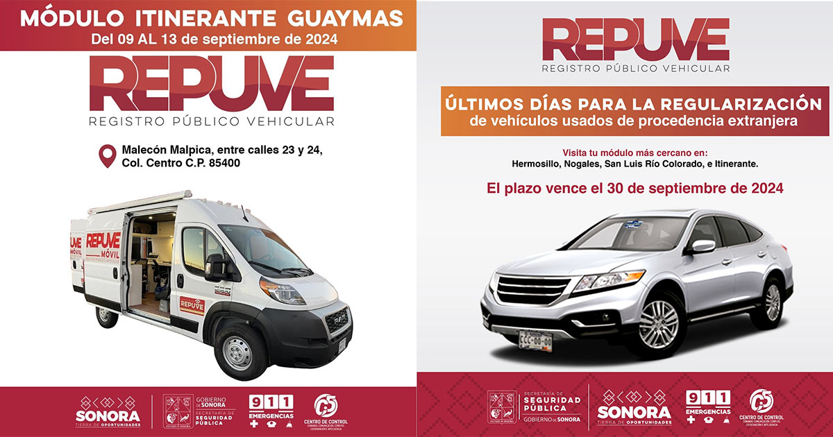 Llama Repuve Sonora a aprovechar últimos días de regularización de vehículos