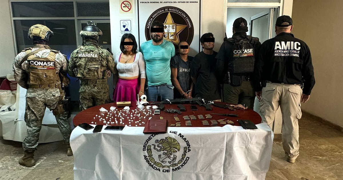 Operativo conjunto FGJES-CONASE-SEMAR asegura narcóticos, armas y detiene a ocho personas en Cajeme