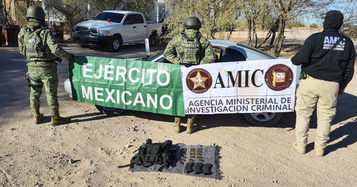Aseguran vehículo, cargadores y cartuchos en operativo conjunto en Sonoyta