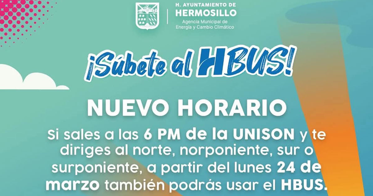 Se agregan nuevos horarios al HBus en tres rutas desde la UNISON