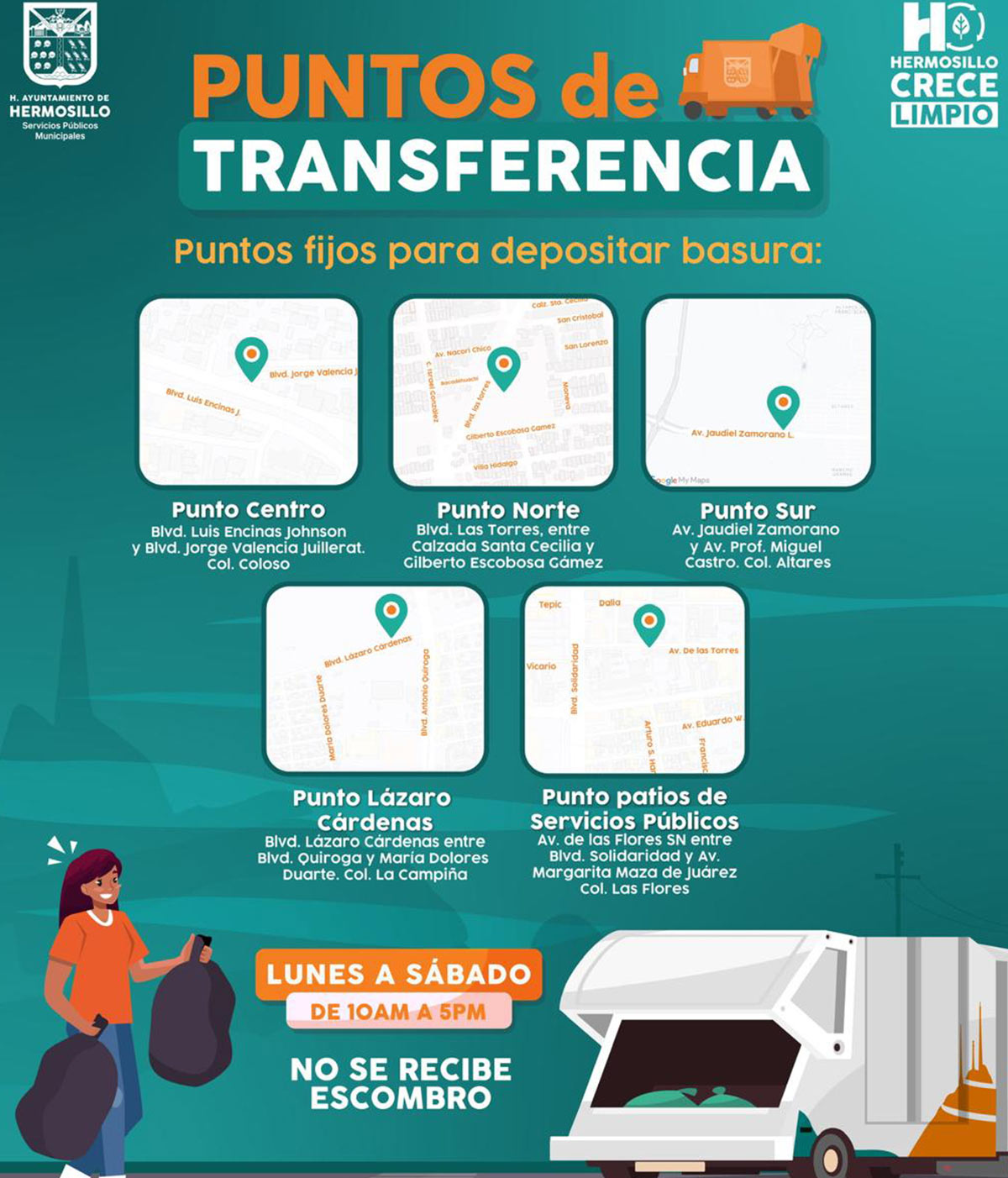 Cuenta Ayuntamiento de Hermosillo con cinco Puntos de Transferencia para depósito de basura