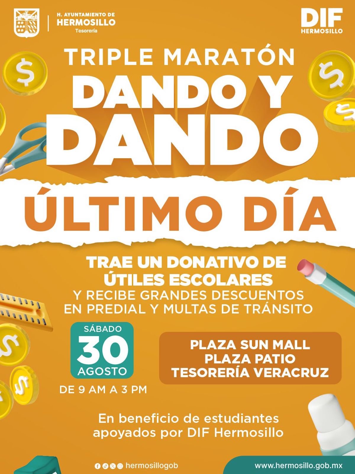 Invita Gobierno de Hermosillo a participar en el Triple Maratón y cierre del programa “Dando y Dando” Invita Gobierno de Hermosillo a participar en el Triple Maratón y cierre del programa “Dando y Dando”