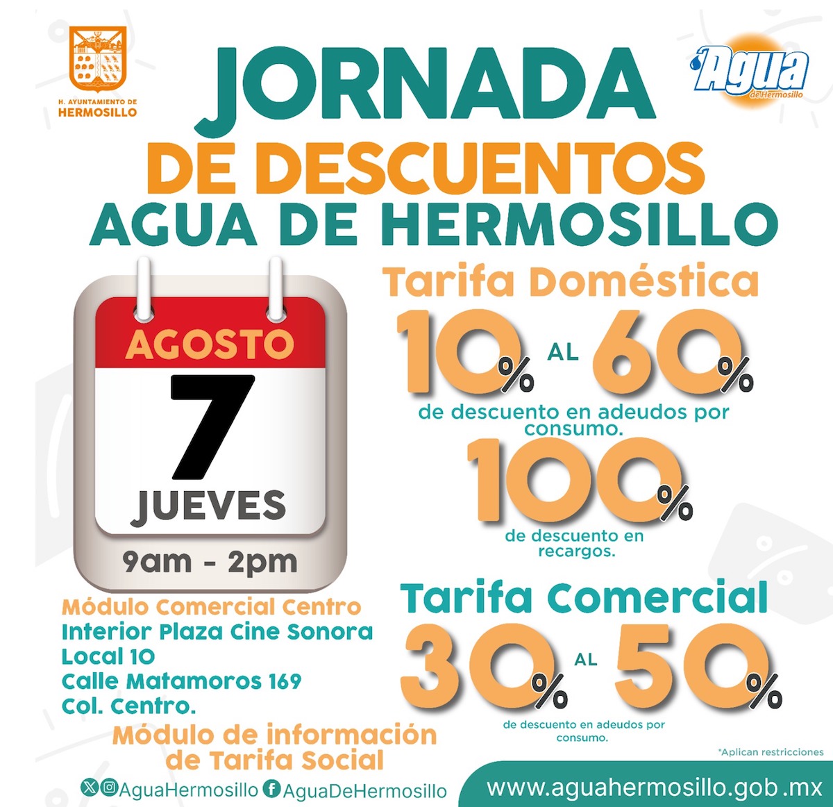 Invita Agua de Hermosillo a Jornada de Descuentos este jueves 7 de agosto