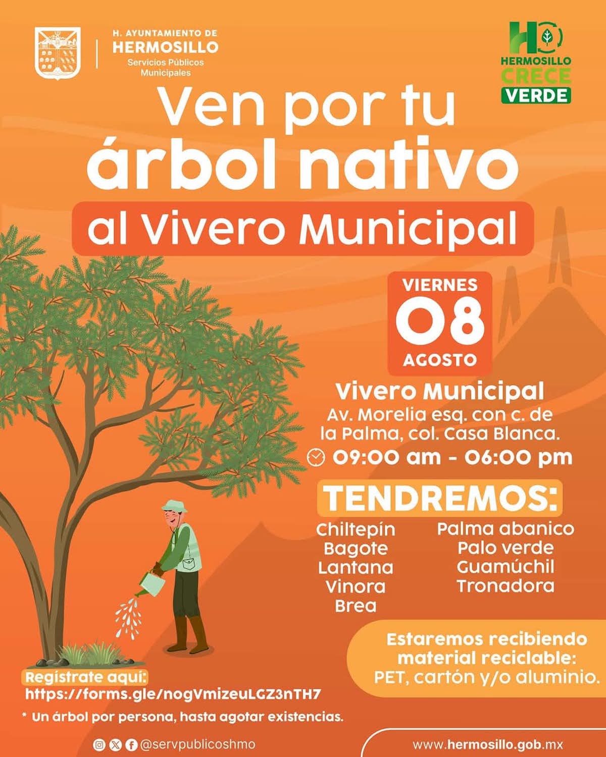Tendrá Ayuntamiento de Hermosillo jornada de entrega de árboles nativos este viernes