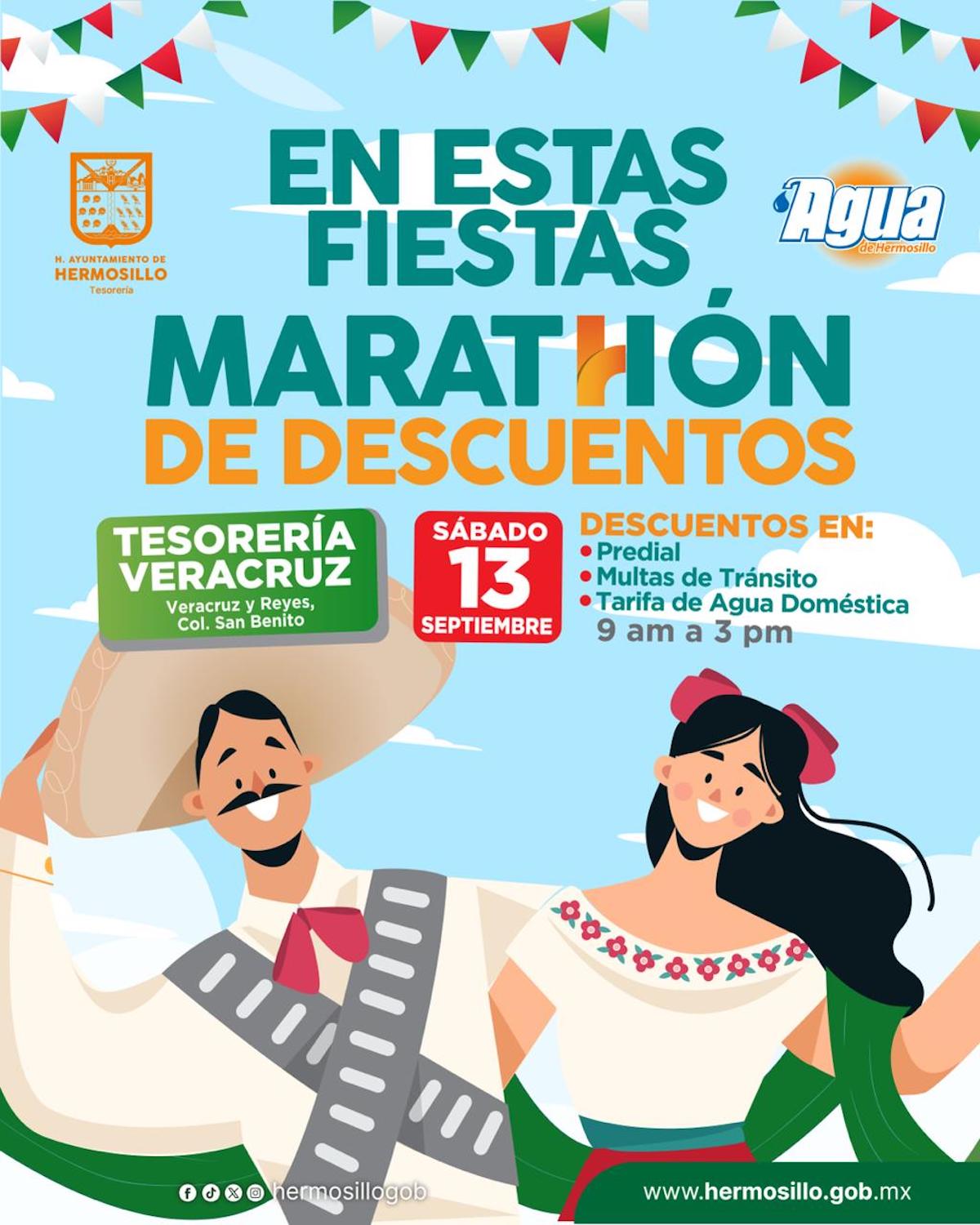 Invitan a aprovechar Maratón de Descuentos de Tesorería y Agua de Hermosillo en estas fiestas patrias
